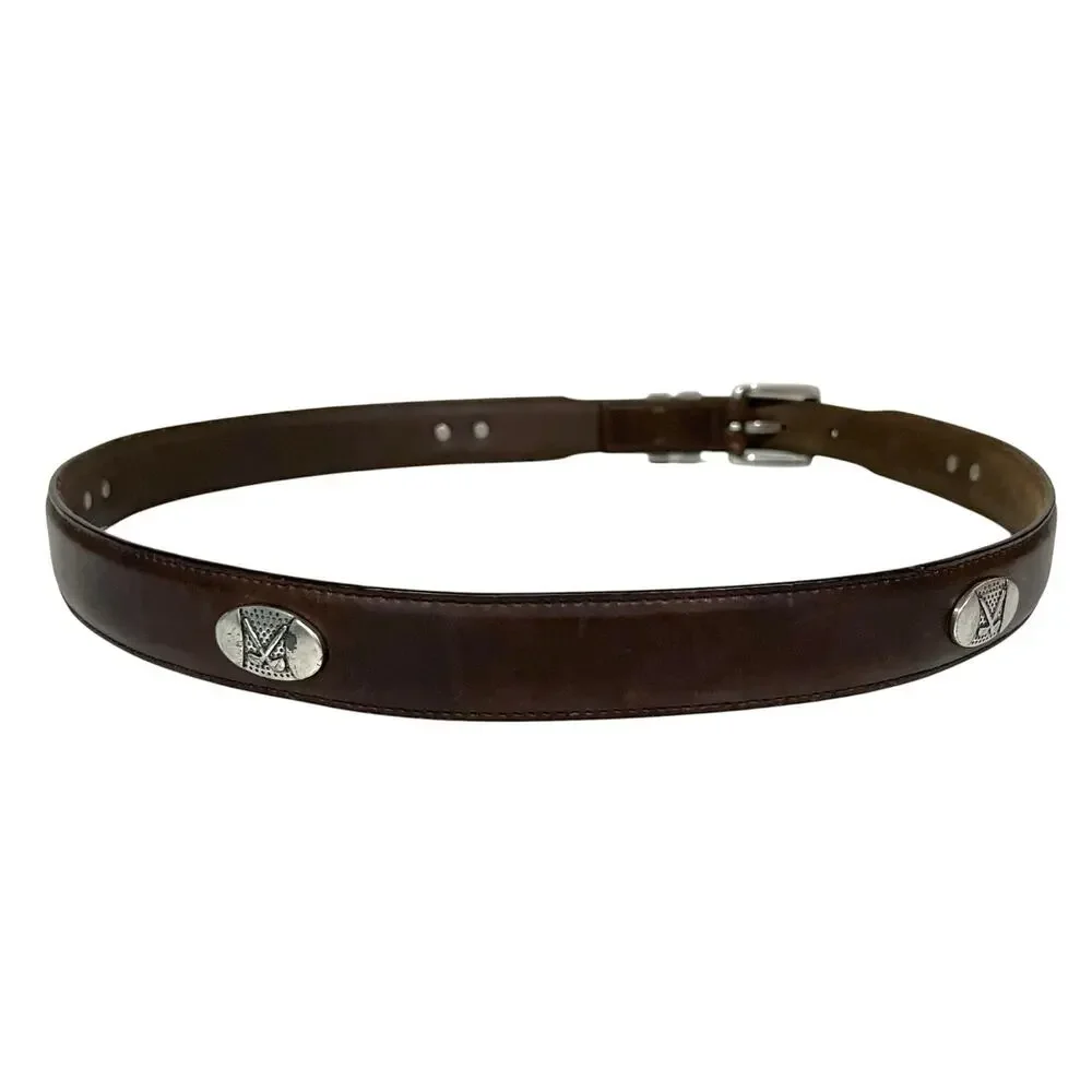 Vintage Danbury Men's Golf Belt Club Conchos Top Grain Oil-tan Leather Brown 38